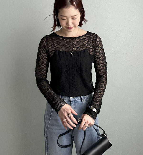 Doux archives「ストレッチレーストップス／」|Tシャツ・カットソー|BLACK