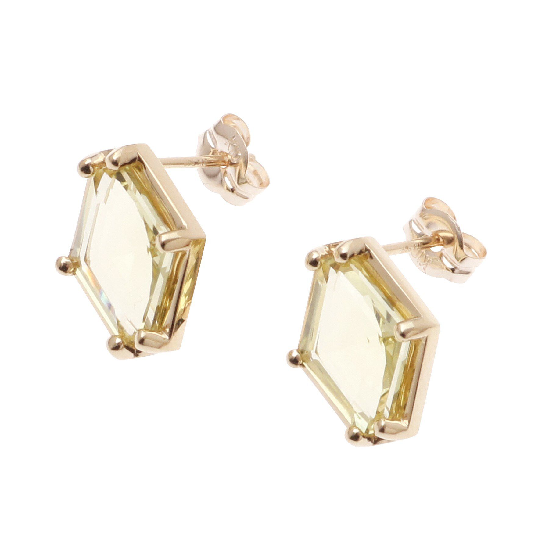 COCOSHNIK「K10レモンクォーツ ヘキサゴンカット　スタッズピアス」|ピアス|