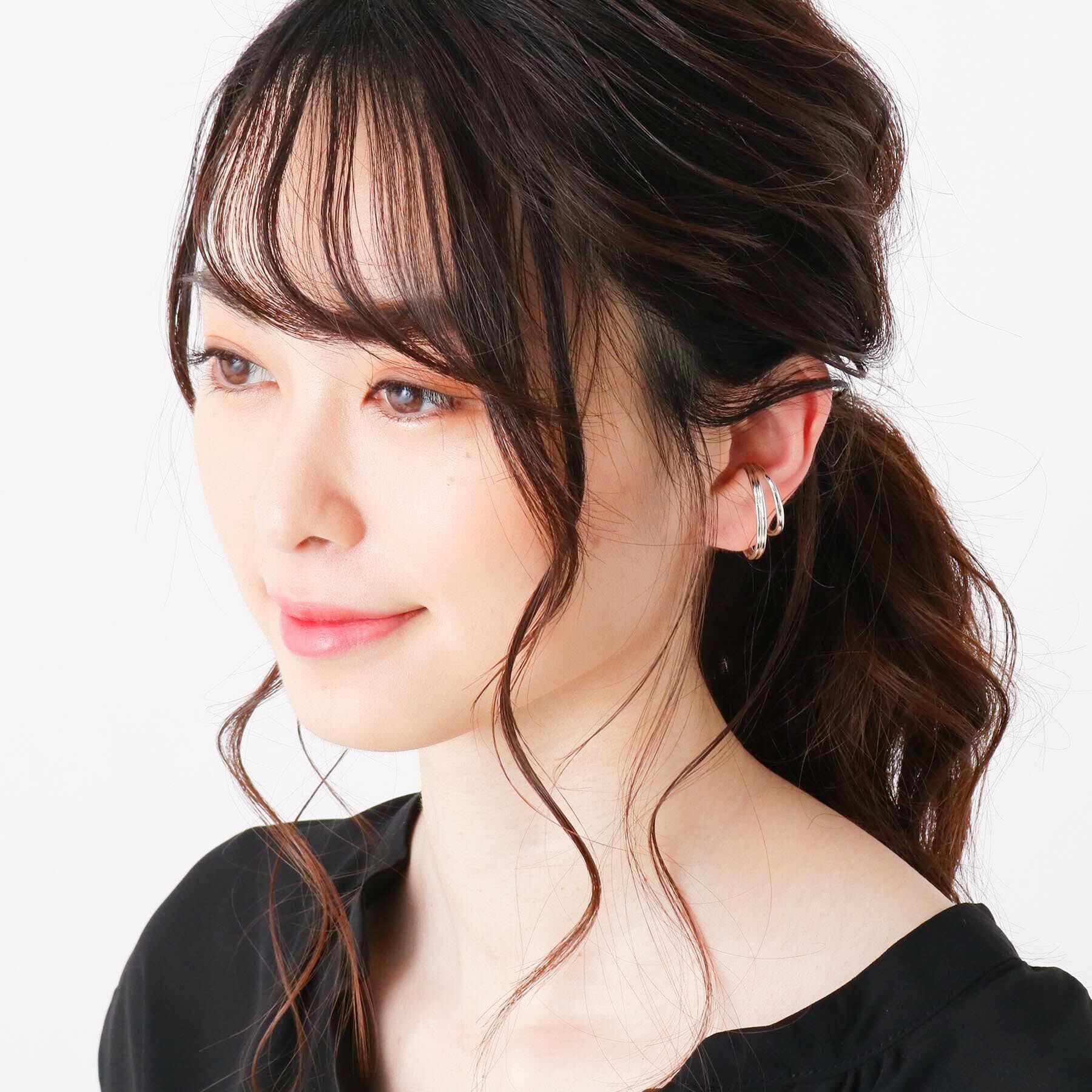 COCOSHNIK「シルバー ダブルフープ2連 イヤーカフ」|イヤリング|