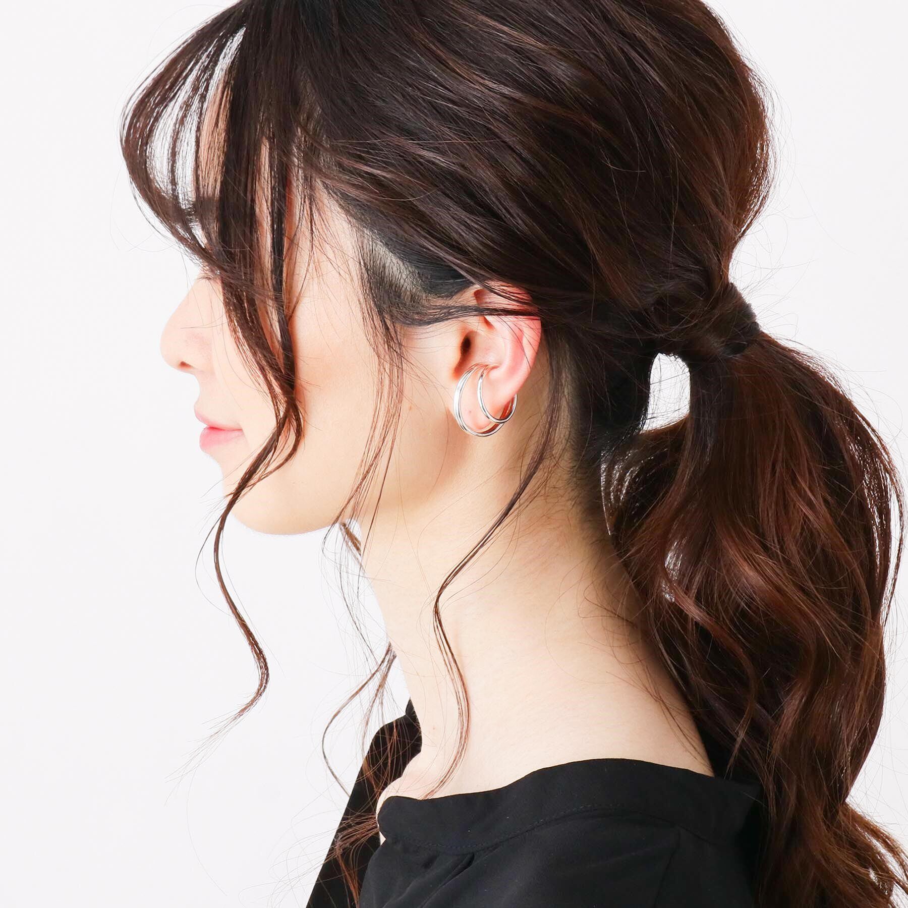 COCOSHNIK「シルバー ダブルフープ2連 イヤーカフ」|イヤリング|