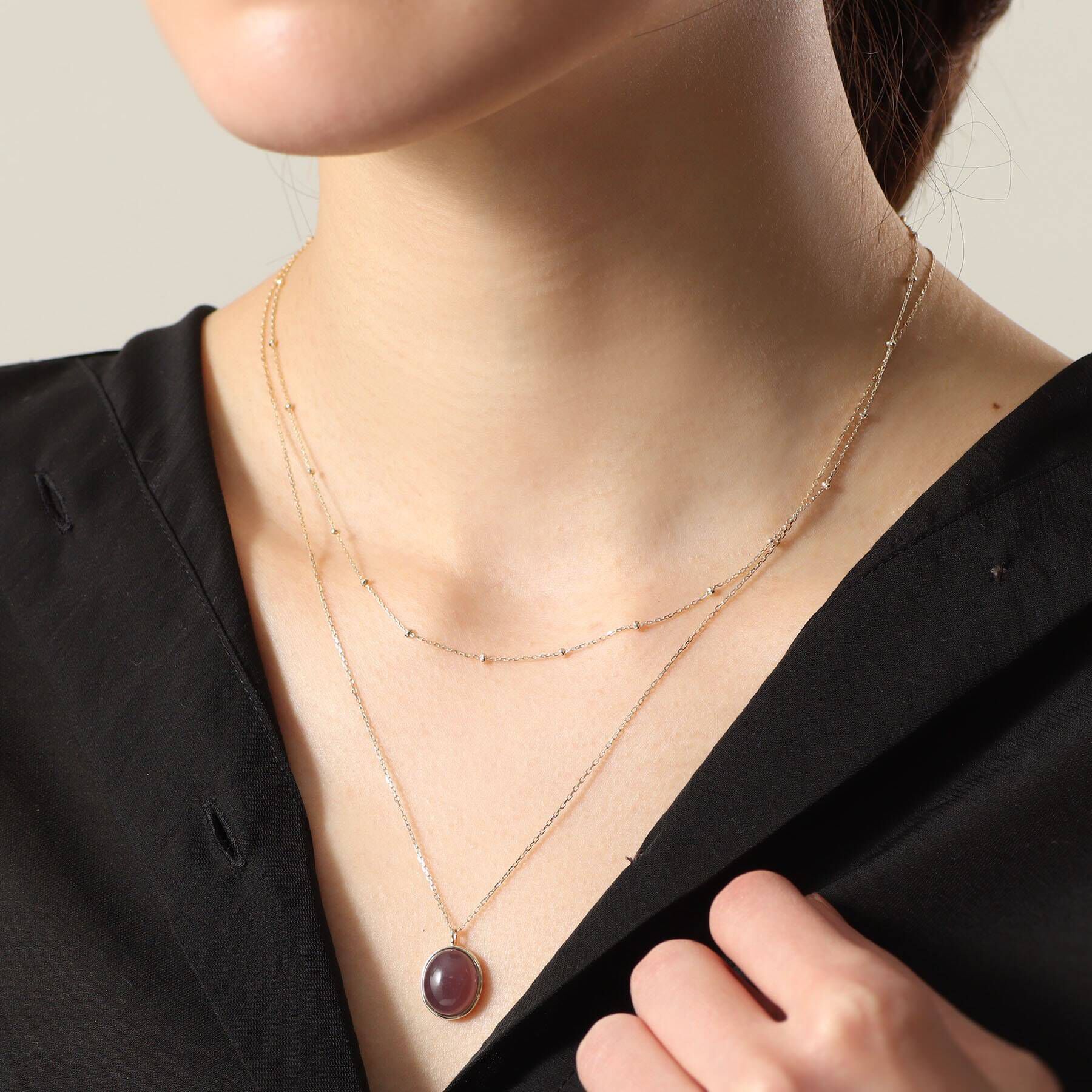 COCOSHNIK「K10パープルカルセドニー オーバルカボション ネックレス」|ネックレス|