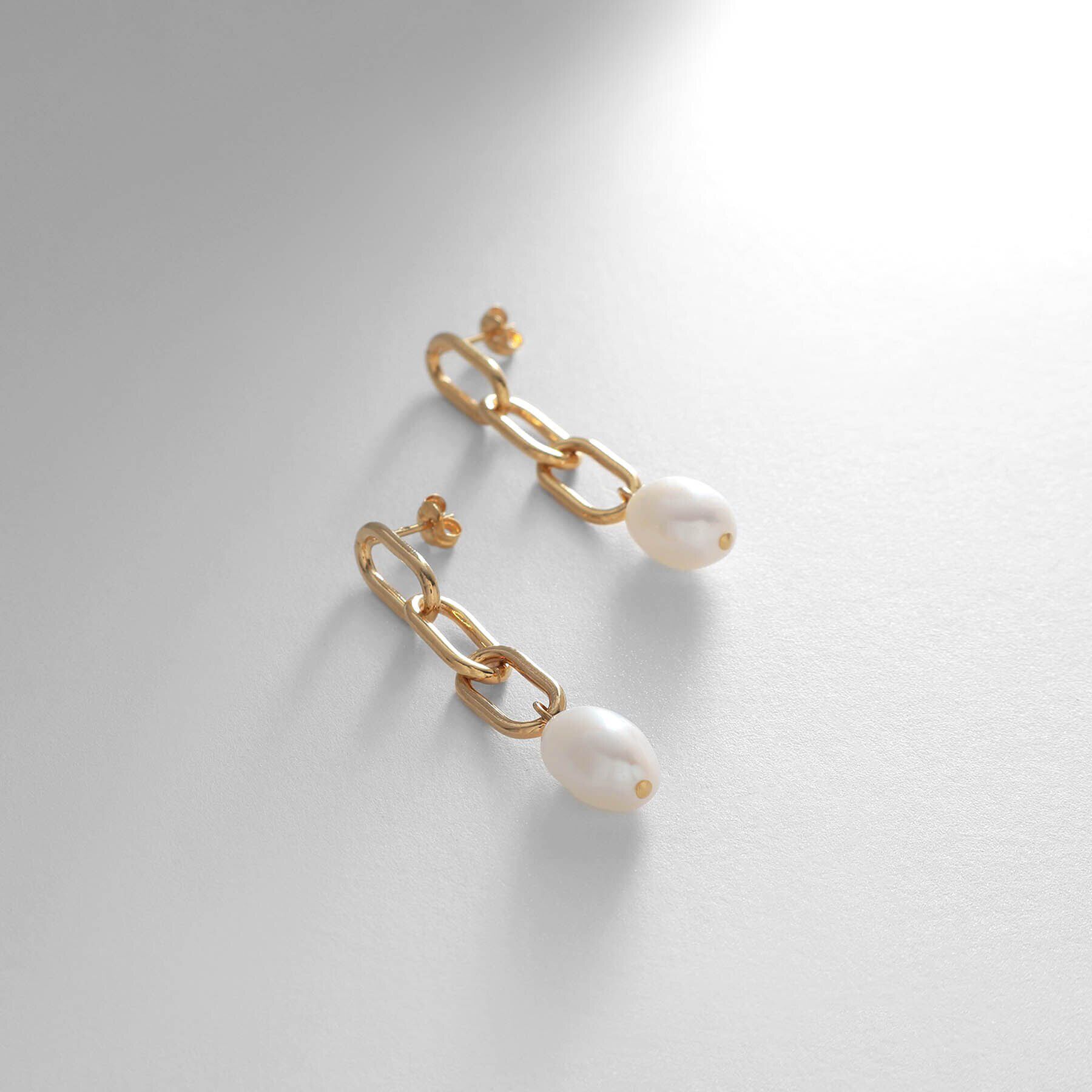 COCOSHNIK ONKITSCH「シルバー バロックパール チェーンリンク ロングピアス GP」|ピアス|ゴールド(606)