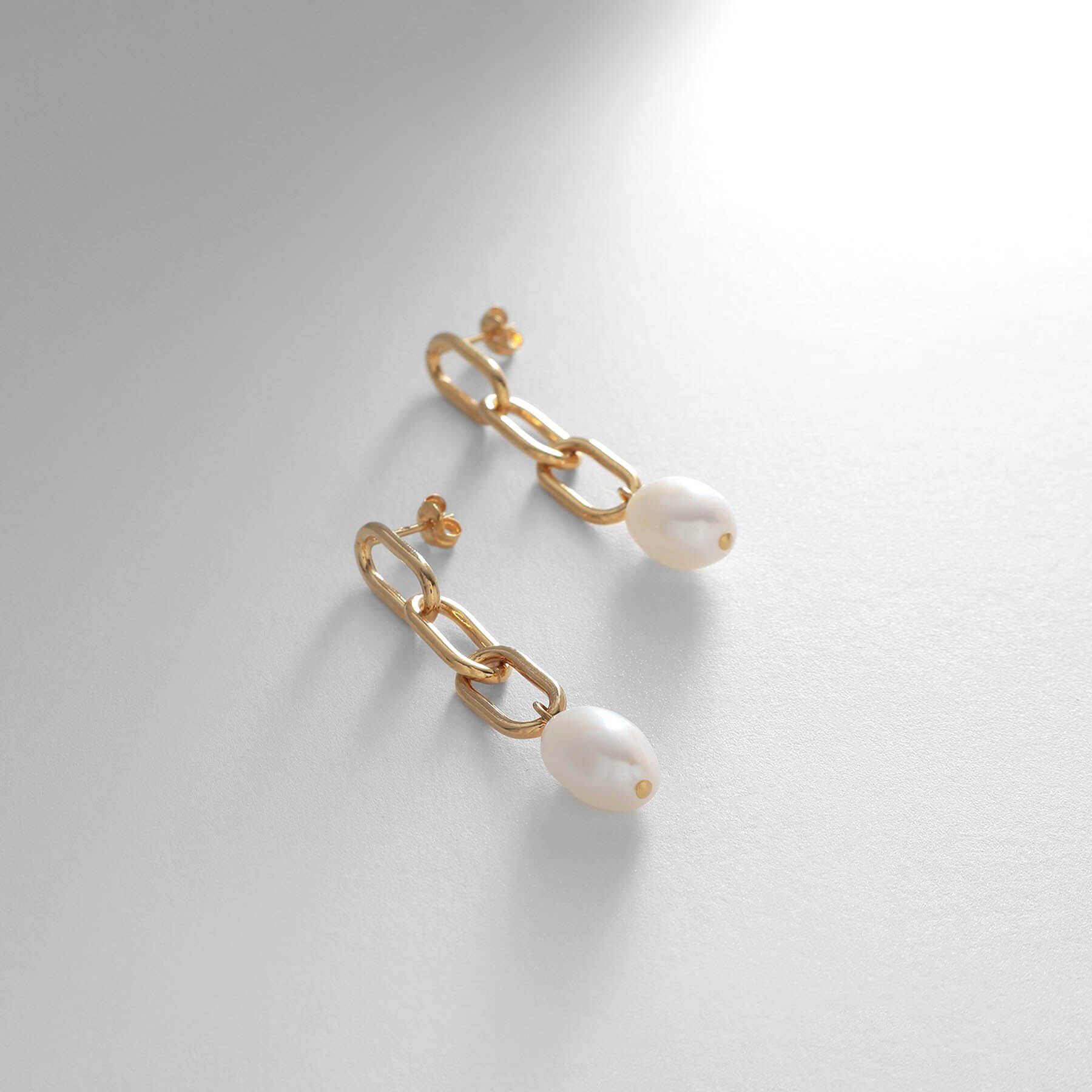 COCOSHNIK ONKITSCH「シルバー バロックパール チェーンリンク ロングピアス GP」|ピアス|