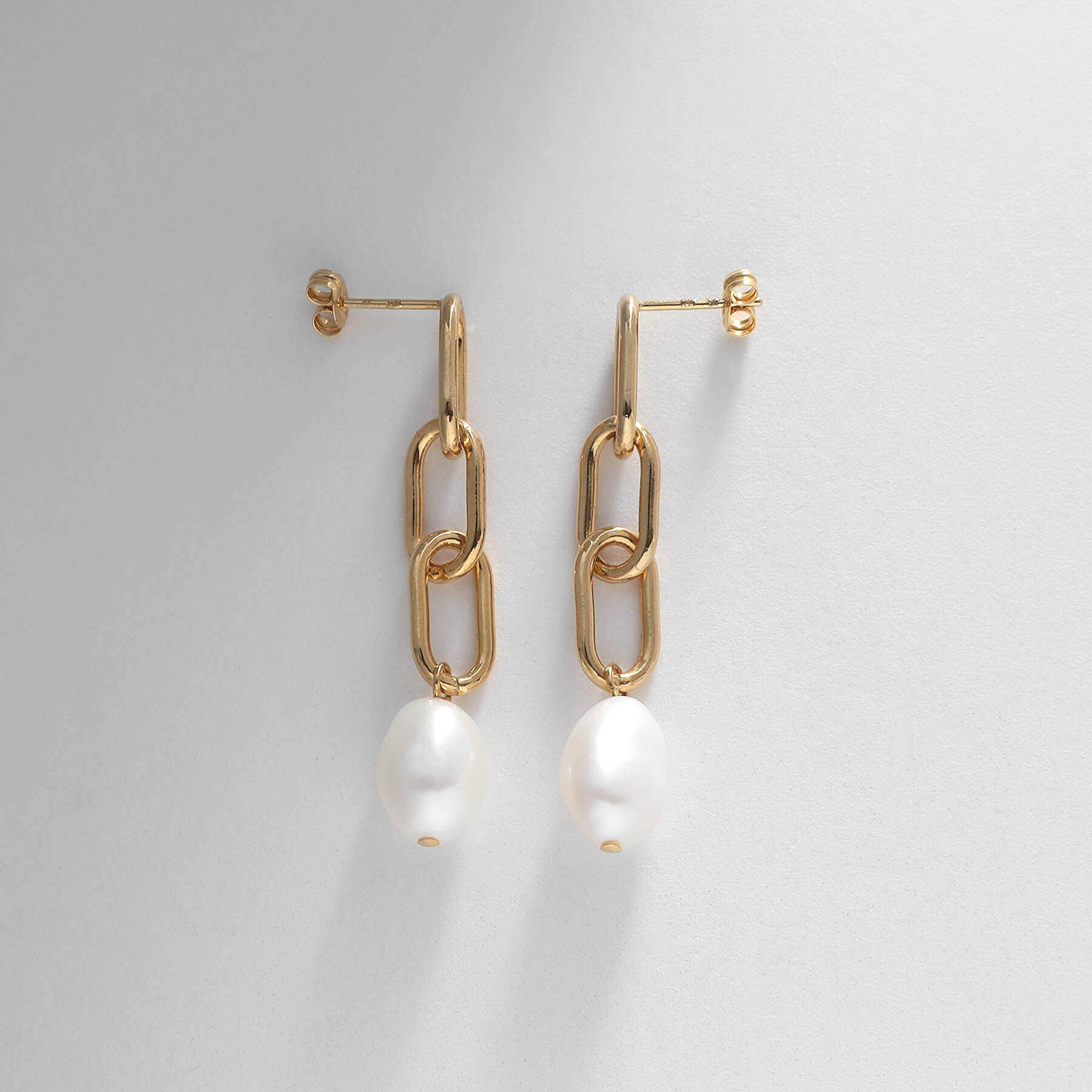 COCOSHNIK ONKITSCH「シルバー バロックパール チェーンリンク ロングピアス GP」|ピアス|