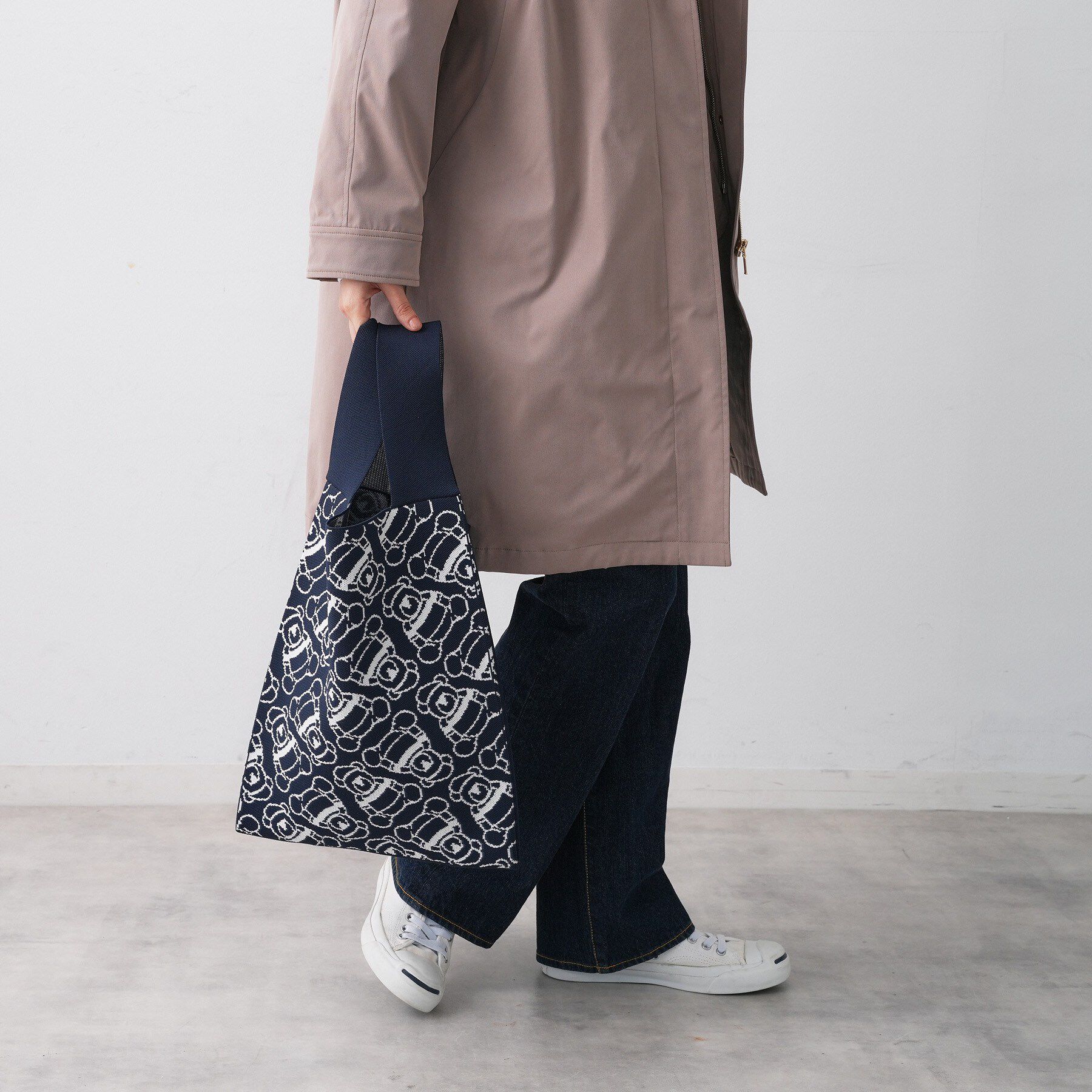 Dessin「【マシンウォッシャブル】Deddyジャガードニットバッグ」|トートバッグ|ネイビー(094)