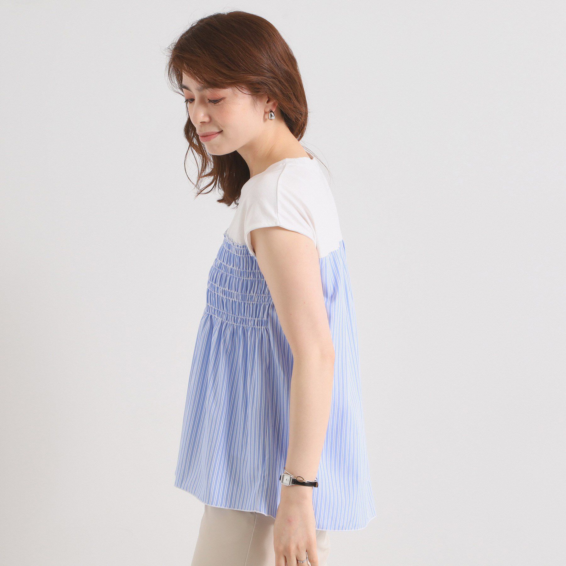 ITS&rsquo;DEMO「【手洗い可】ストライプビスチェ風トップス」|Tシャツ・カットソー|