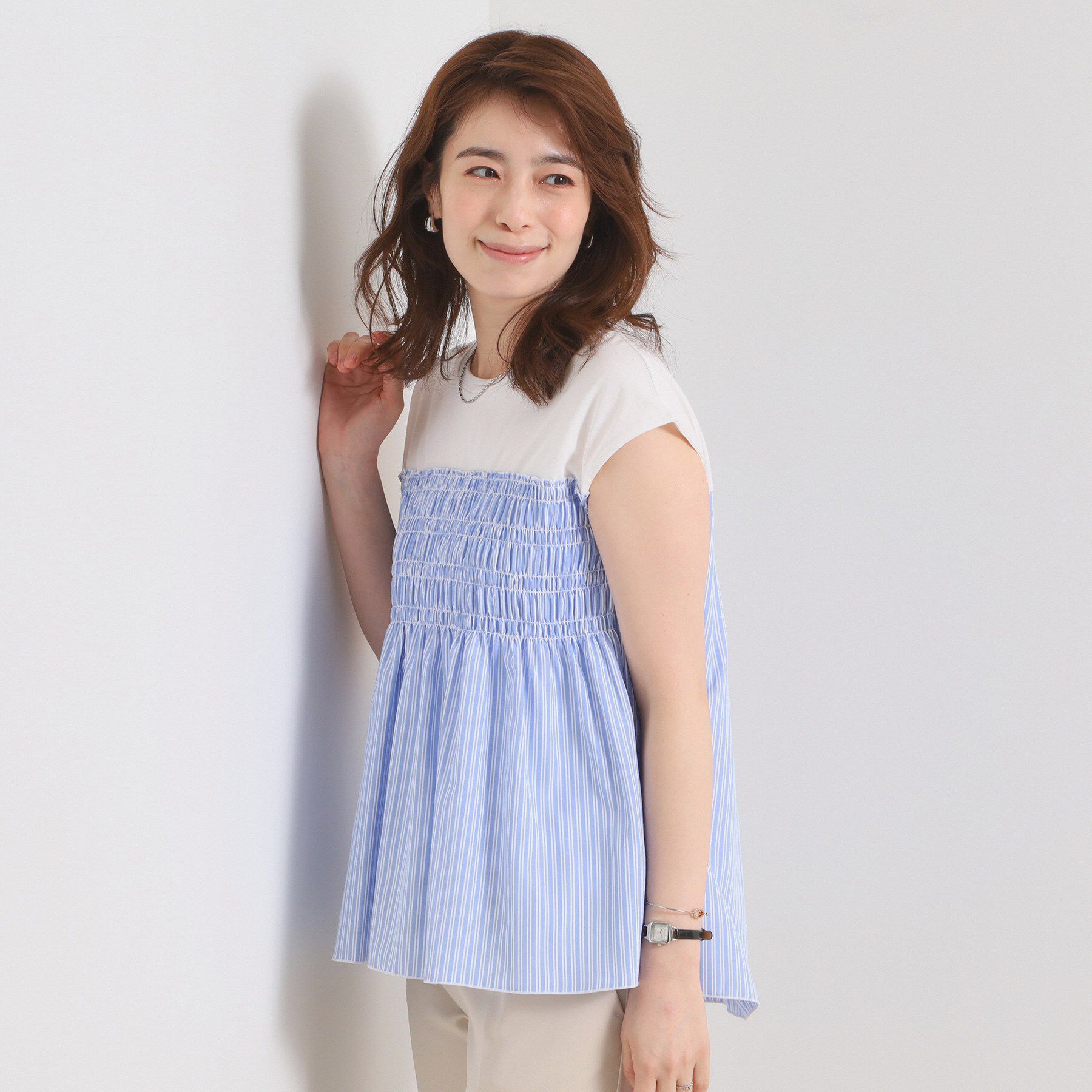 ITS&rsquo;DEMO「【手洗い可】ストライプビスチェ風トップス」|Tシャツ・カットソー|