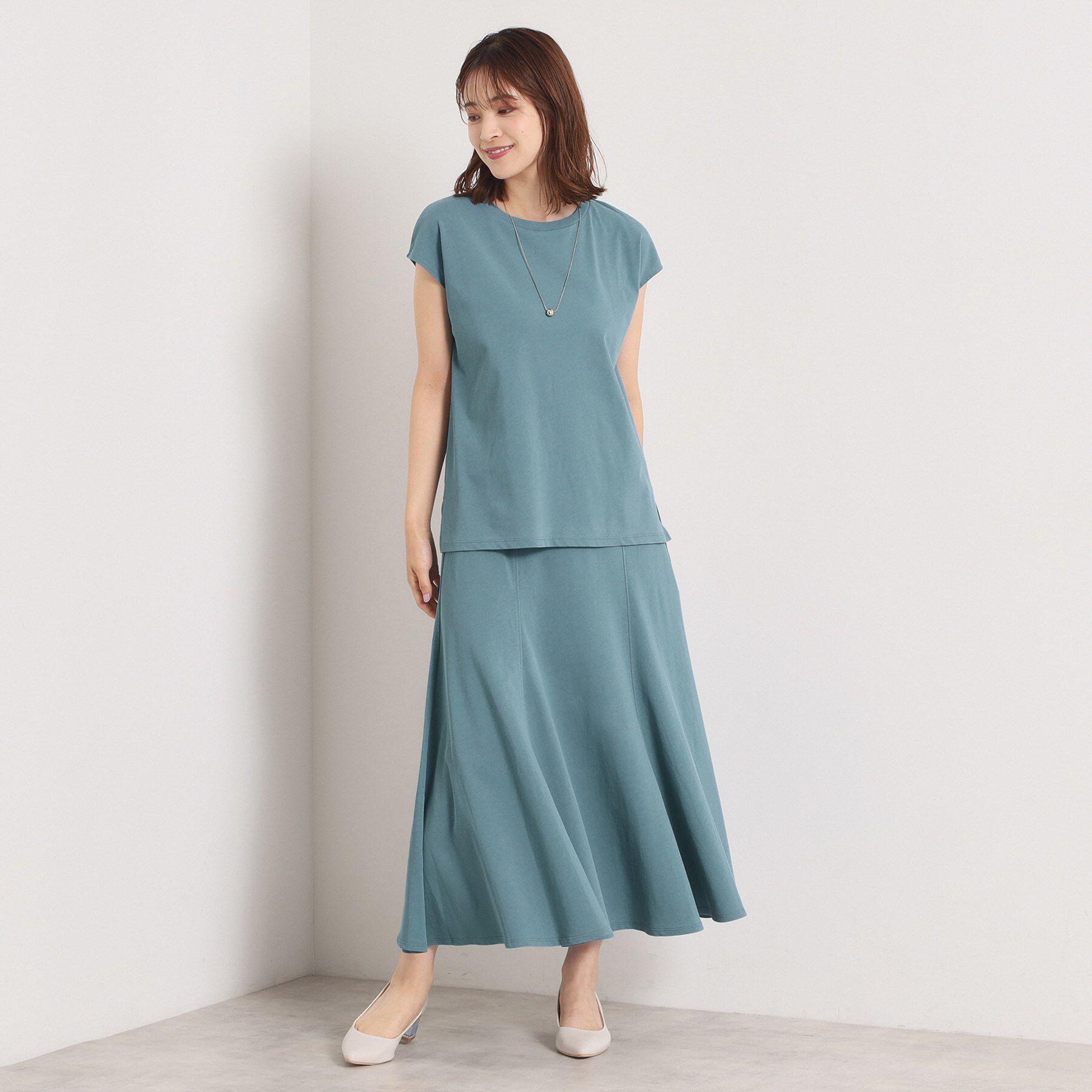 ITS&rsquo;DEMO「【洗濯機OK／ウエストゴム】製品染め風ジャージーセットアップ」|スーツ|ブルーグリーン(09