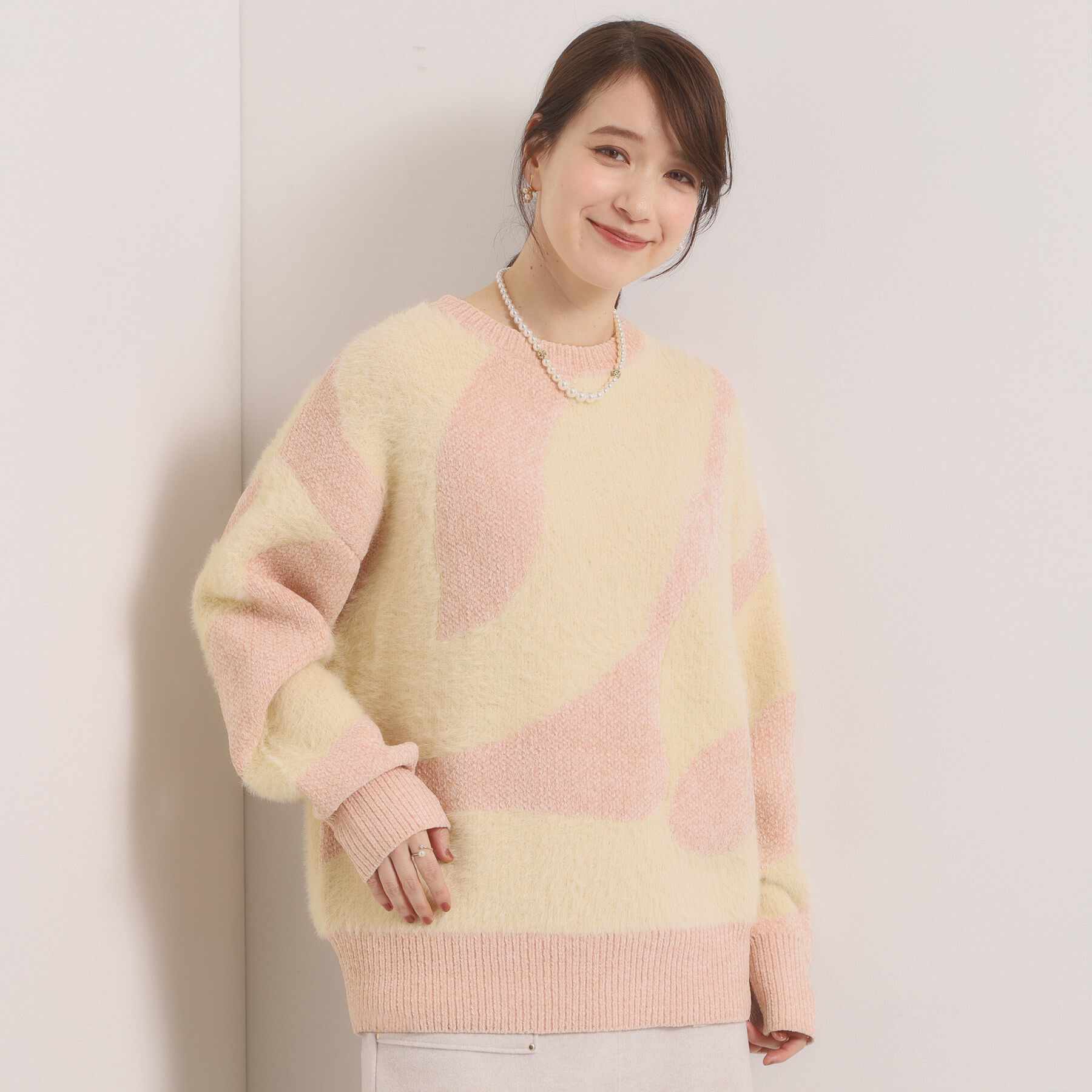 ITS&rsquo;DEMO「【手洗い可】モール&times;シャギーニット」|ニット・セーター|ピンク(071)