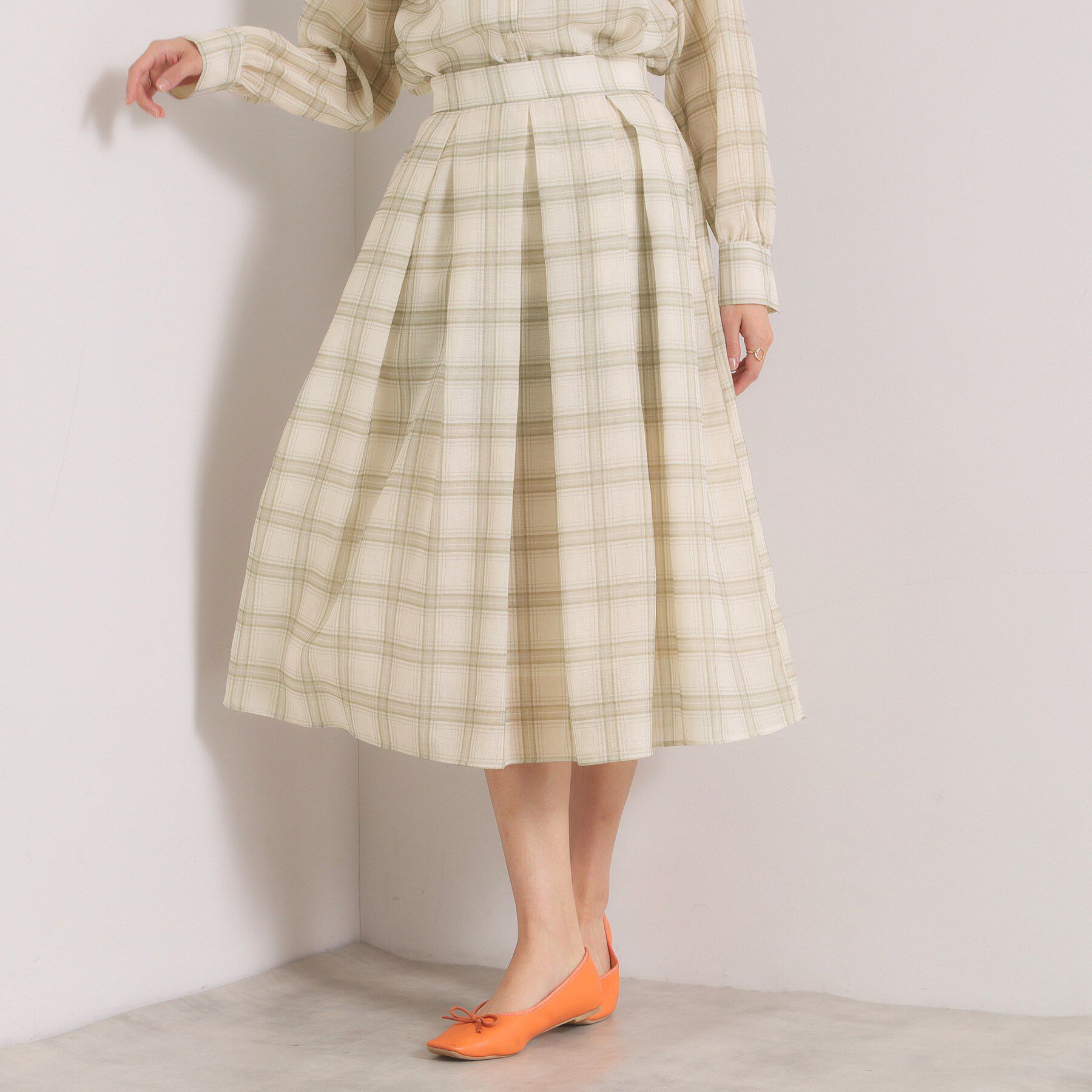 ITS&rsquo;DEMO「【セットアップ可／手洗い可】シアーチェックスカート」|スカート|ライトベージュ(25