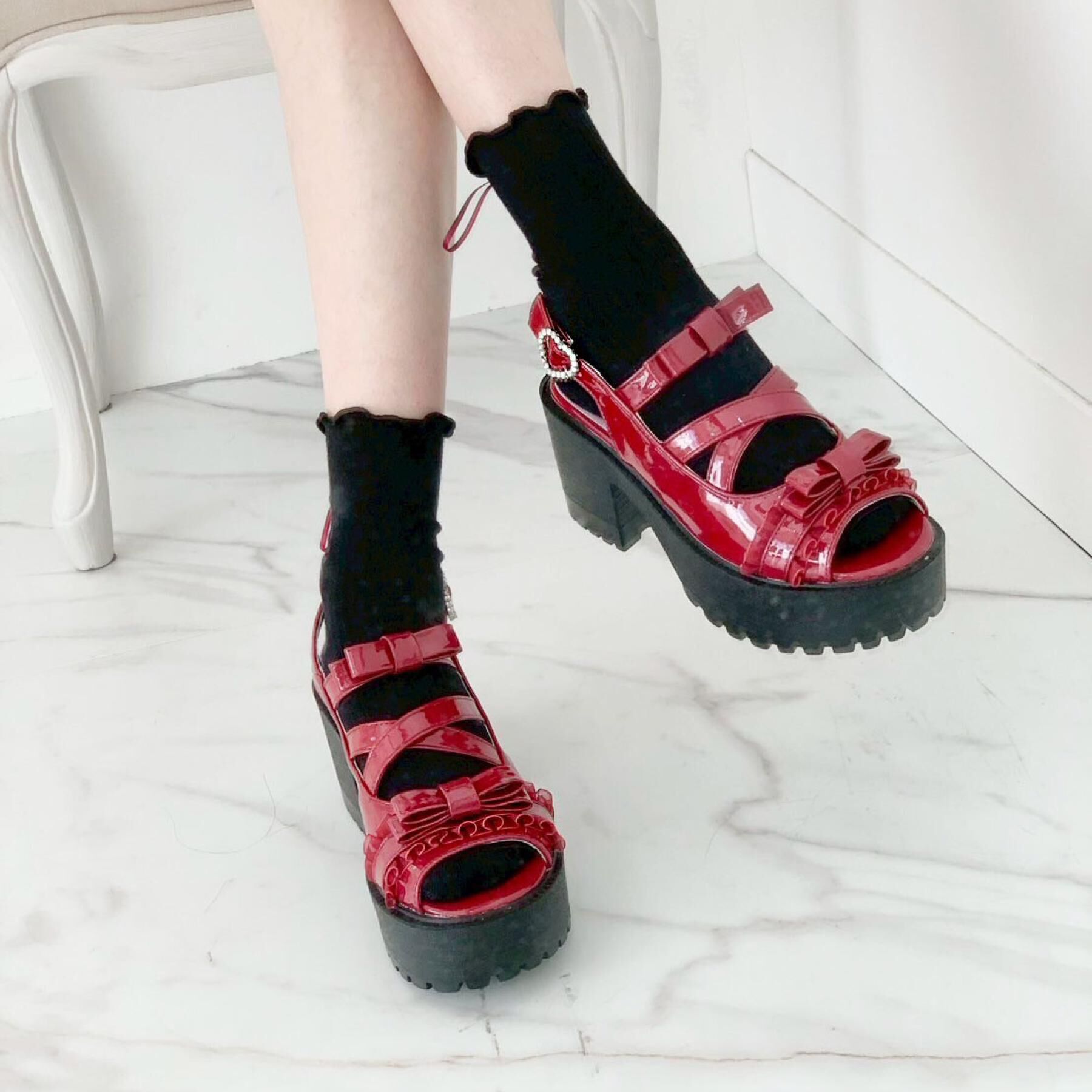 csT&P「厚底レース付きリボンベルトサンダル」|サンダル|