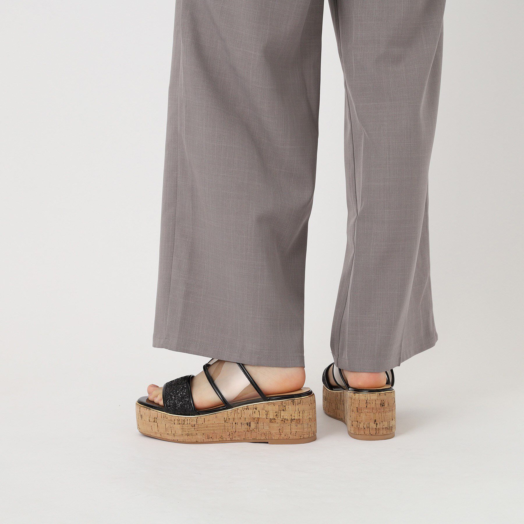 ESPERANZA「グリッター&times;クリアベルト 厚底コルクサンダル」|サンダル|