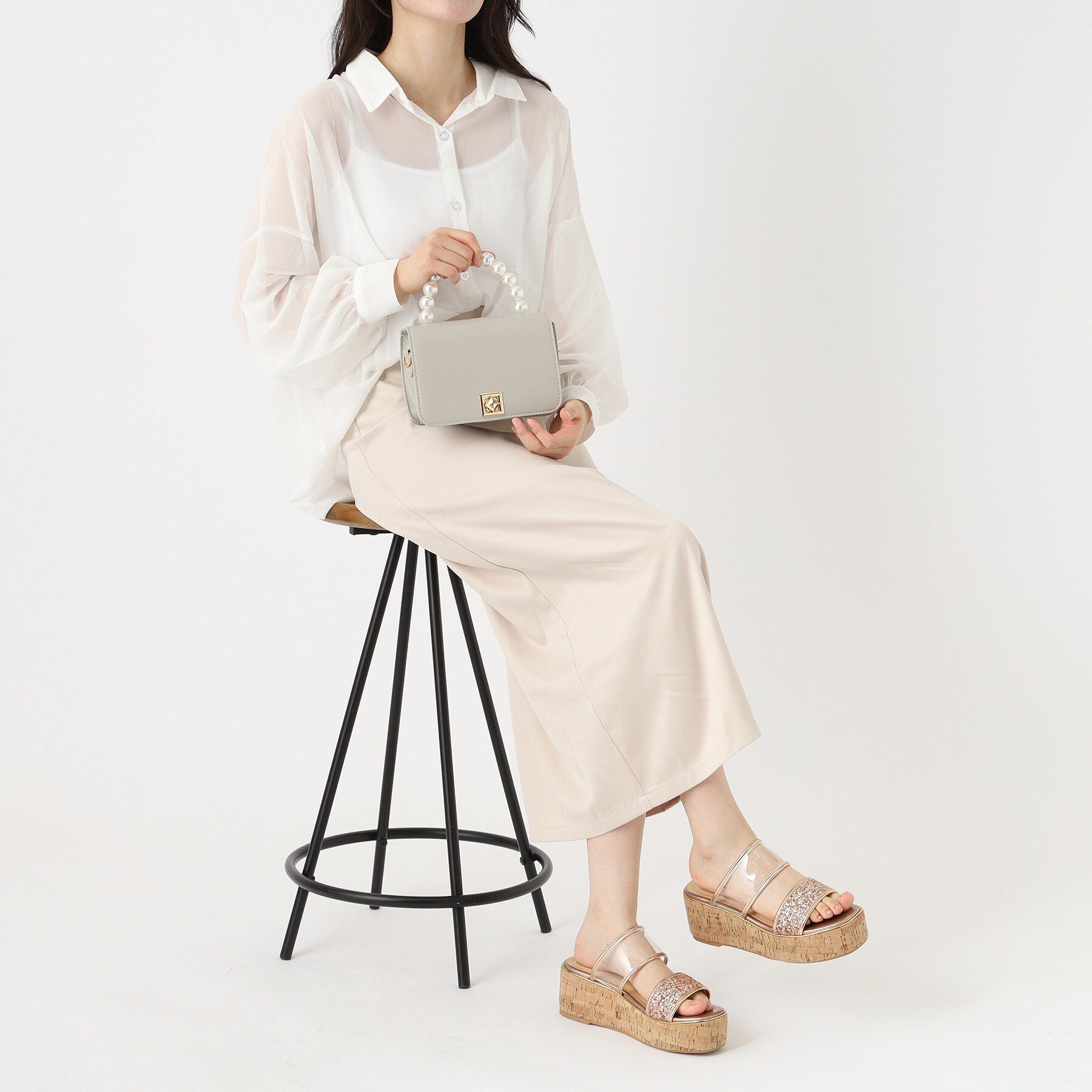 ESPERANZA「グリッター&times;クリアベルト 厚底コルクサンダル」|サンダル|