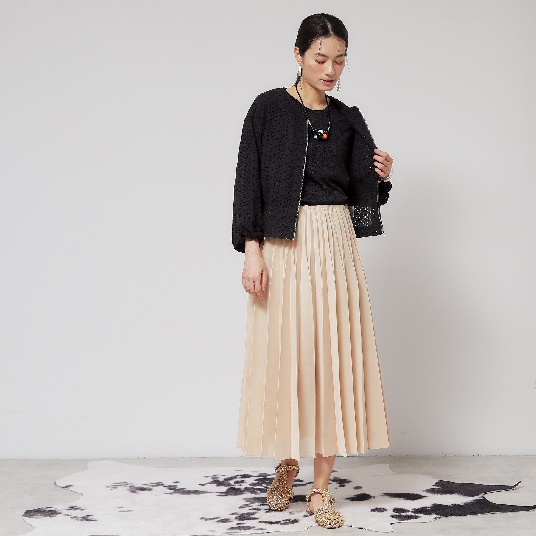 SunaUna「【使えるモノトーン／パフスリーブ】レースブルゾン」|ブルゾン・スタジャン|