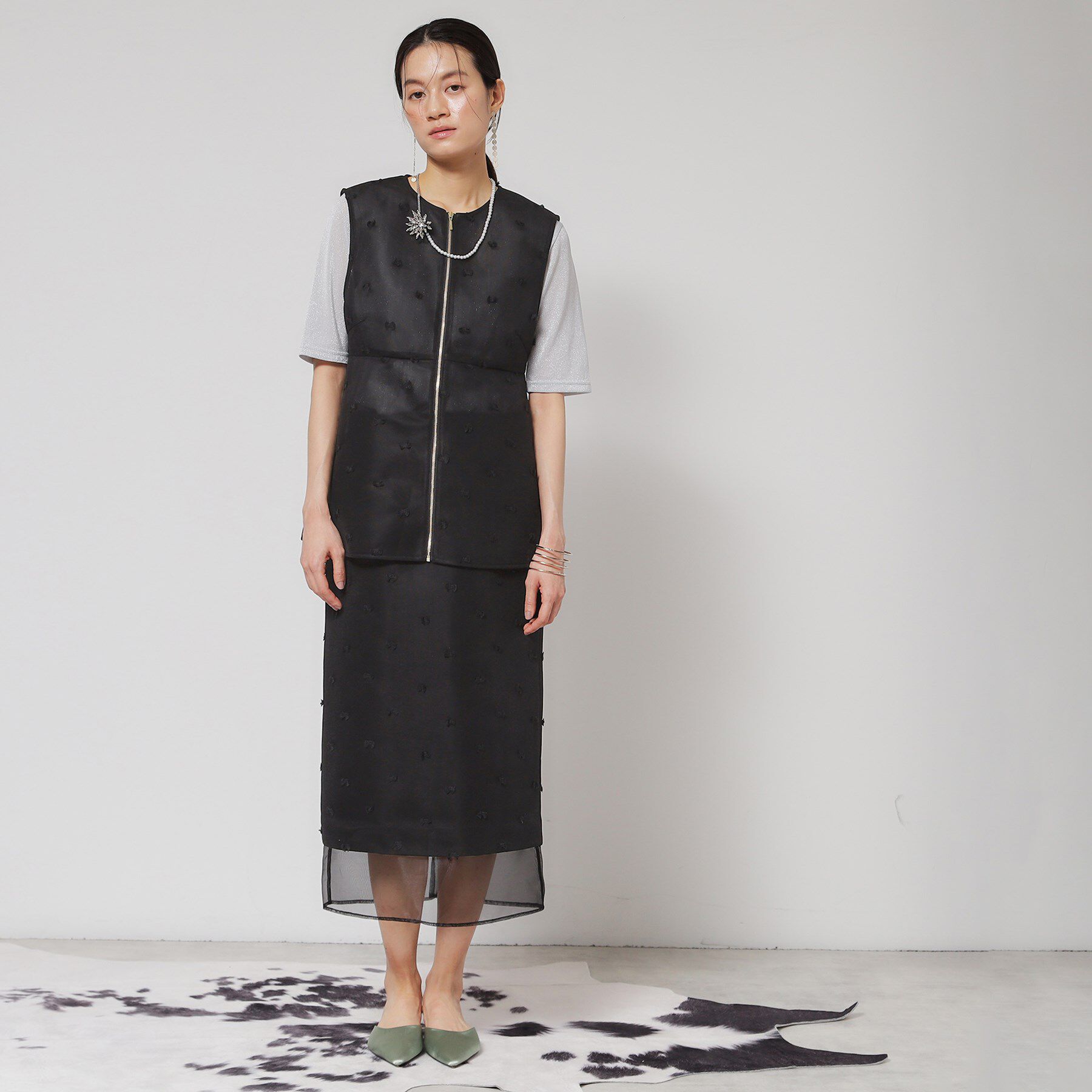 SunaUna「【シアー／ウエストゴム】リボンジャカードスカート」|スカート|