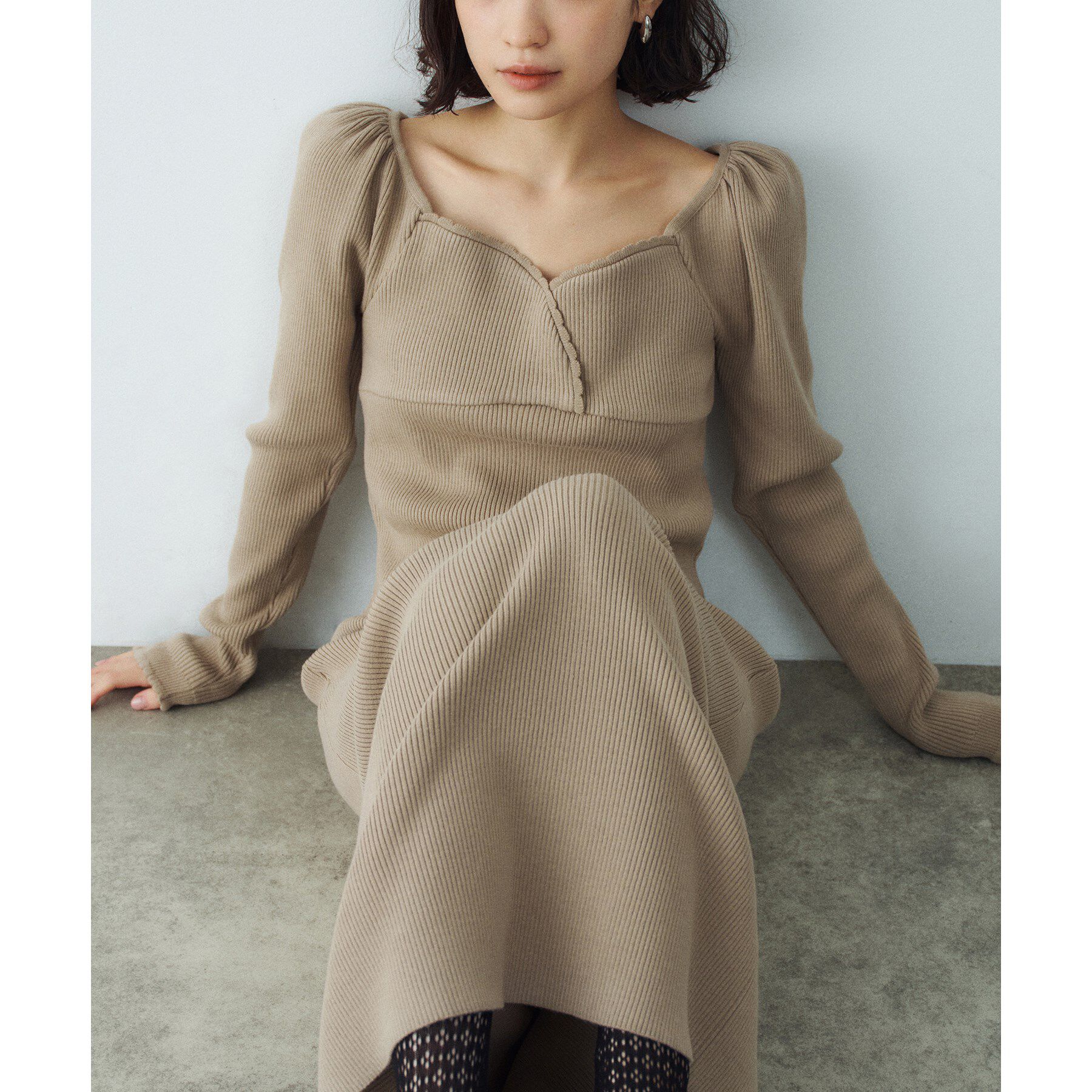 CODE A「femi rib knit dress」|ワンピース|ベージュ(052)
