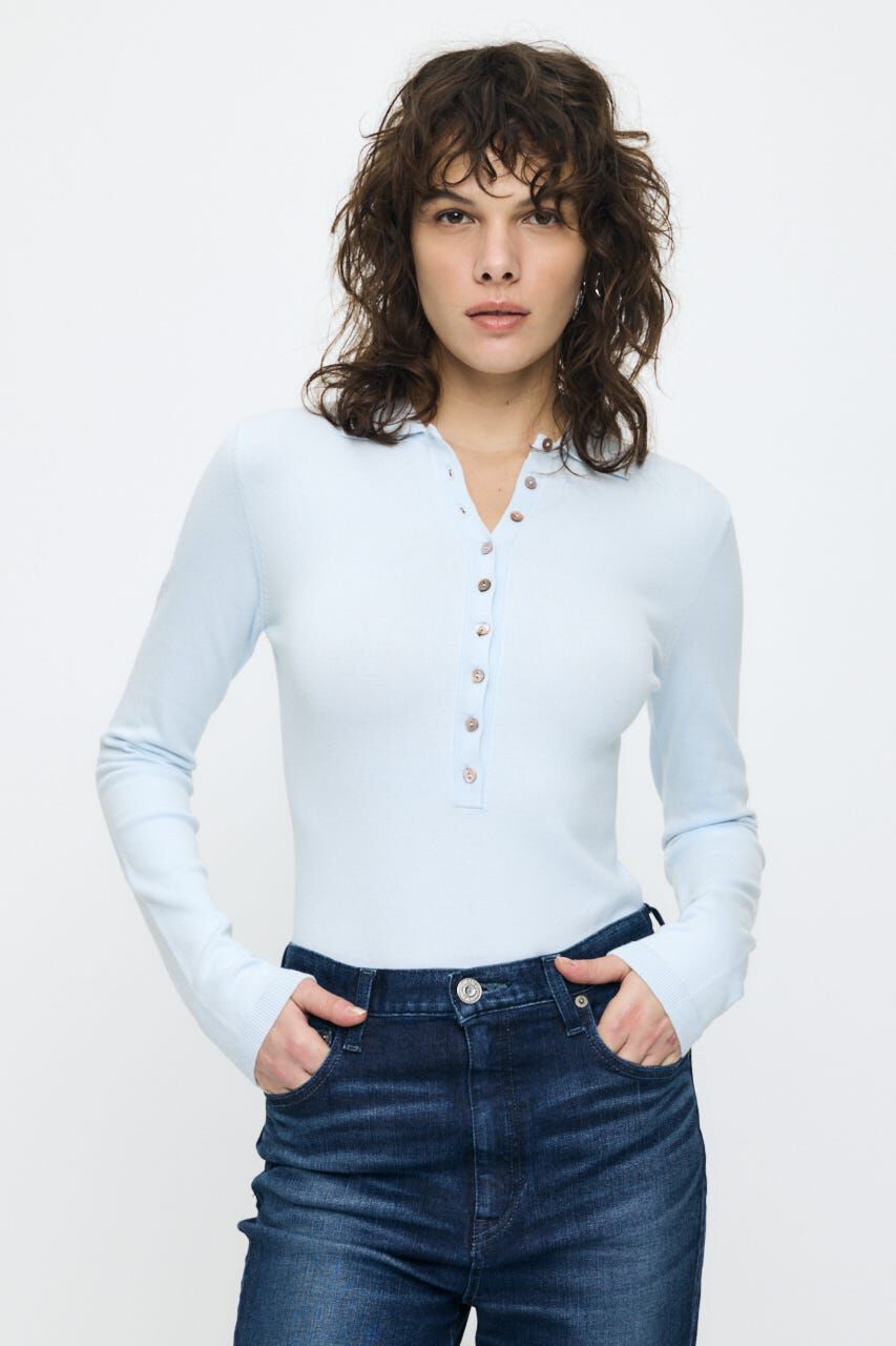 MOUSSY「WITH COLLAR KNIT ボディースーツ」|ニット・セーター|L/BLU1