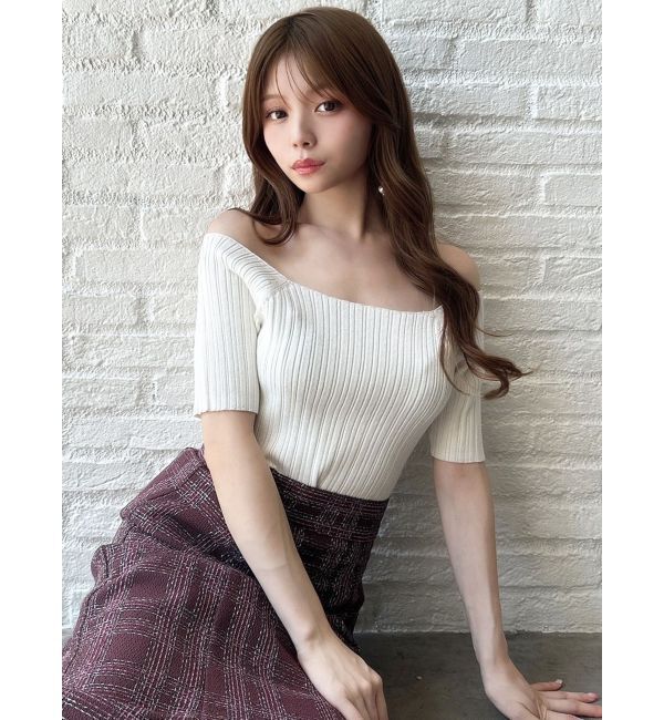 RESEXXY「オフショルリブニットトップス」|ニット・セーター|