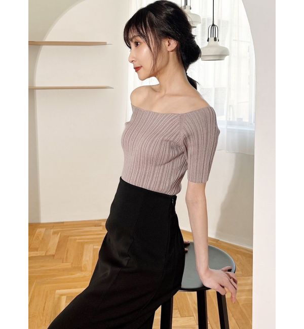 RESEXXY「オフショルリブニットトップス」|ニット・セーター|