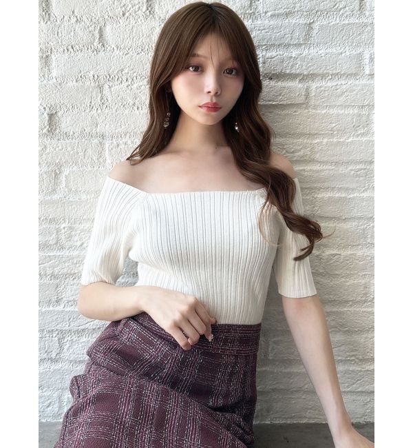 RESEXXY「オフショルリブニットトップス」|ニット・セーター|