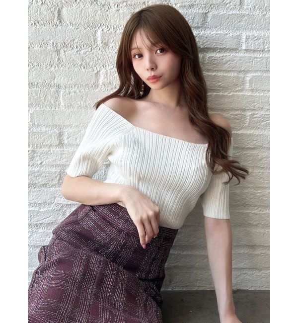 RESEXXY「オフショルリブニットトップス」|ニット・セーター|