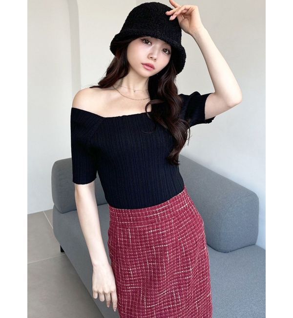 RESEXXY「オフショルリブニットトップス」|ニット・セーター|