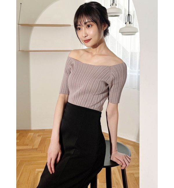 RESEXXY「オフショルリブニットトップス」|ニット・セーター|