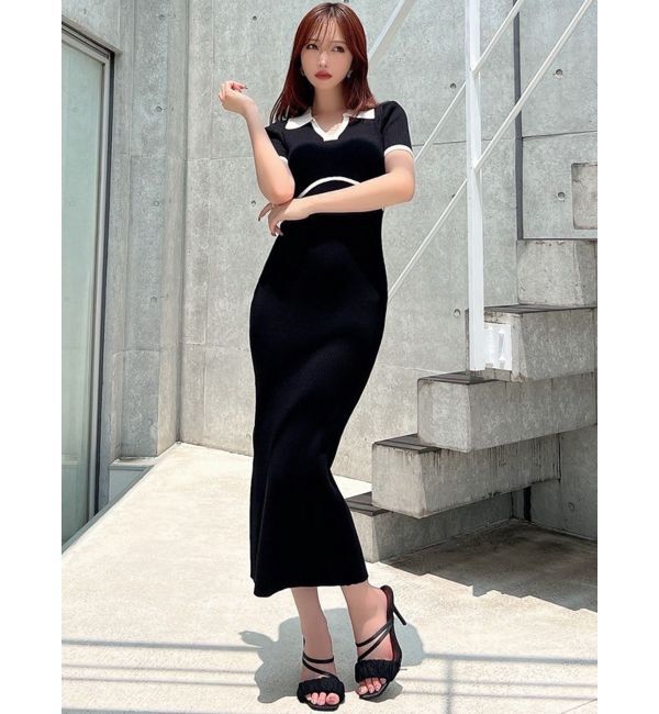 RESEXXY「バイカラーニットポロワンピース」|ワンピース|