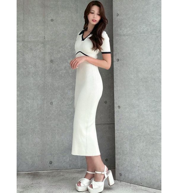 RESEXXY「バイカラーニットポロワンピース」|ワンピース|