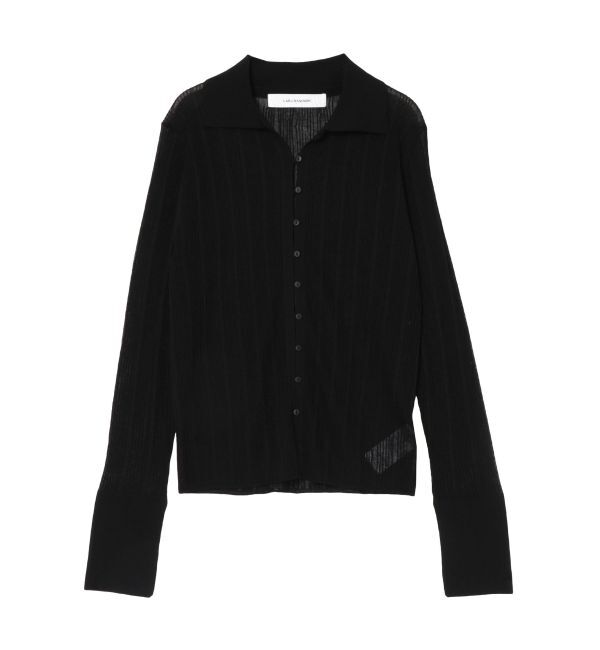 LAGUNAMOON「シャツカラーシアーニットプルオーバー」|ニット・セーター|ブラック