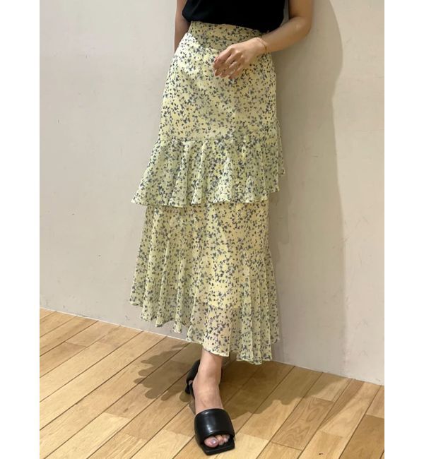 LAGUNAMOON「楊柳プリントアシンメトリーティアードスカート」|スカート|ライトグリーン
