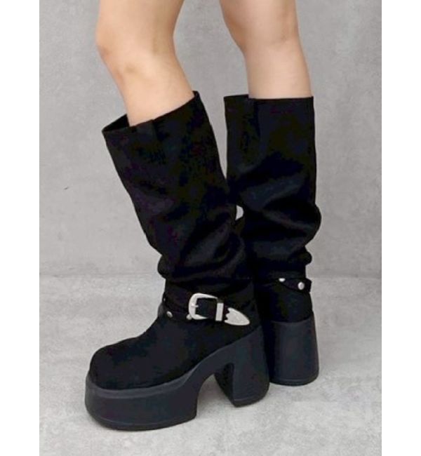 EVRIS「フェイクスウェードエンジニアブーツ」|ロングブーツ|ブラック