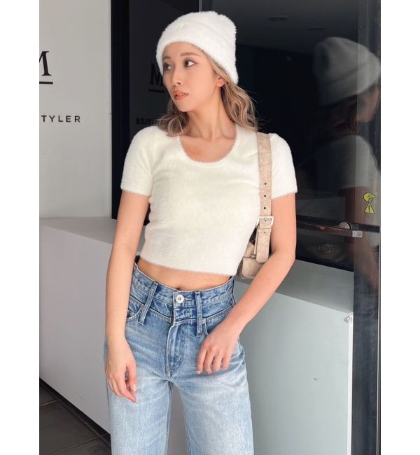 GYDA「シャギーハーフスリーブニットトップス」|ニット・セーター|
