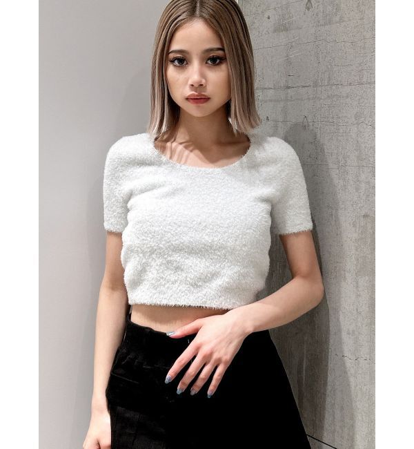 GYDA「シャギーハーフスリーブニットトップス」|ニット・セーター|シルバー