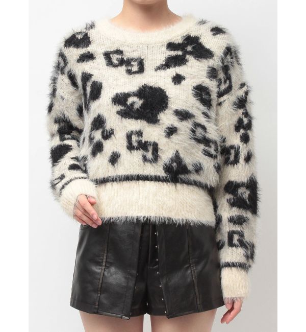GYDA「GG Leopardシャギーショートニットトップス」|ニット・セーター|