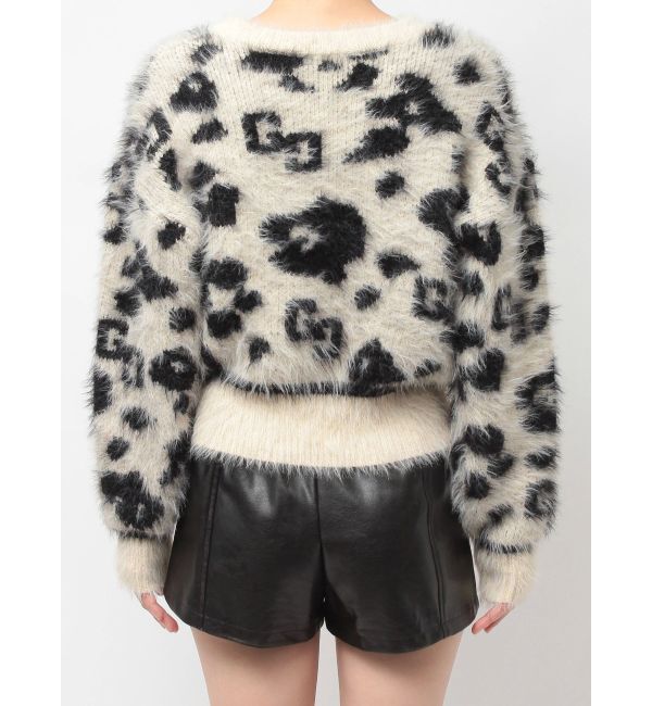 GYDA「GG Leopardシャギーショートニットトップス」|ニット・セーター|