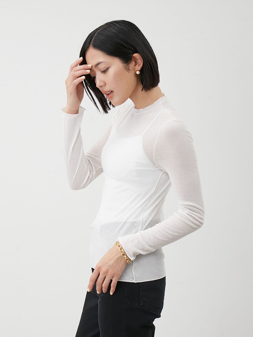 Mila Owen「コットン100％クルーネックシアーロンT」|Tシャツ・カットソー|