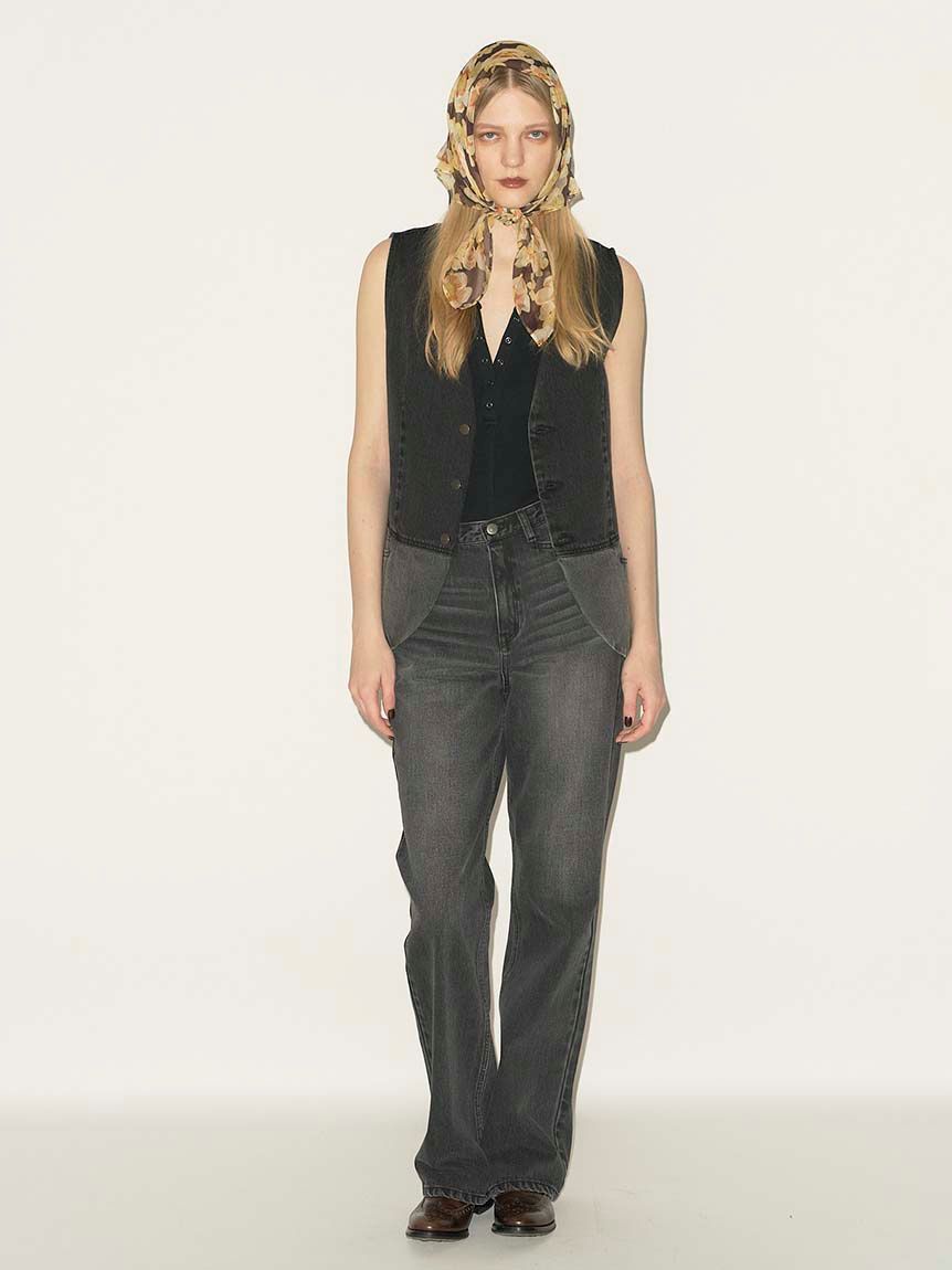 styling/「【セットアップ対応】セミフレアデニムパンツ」|デニム|BLK