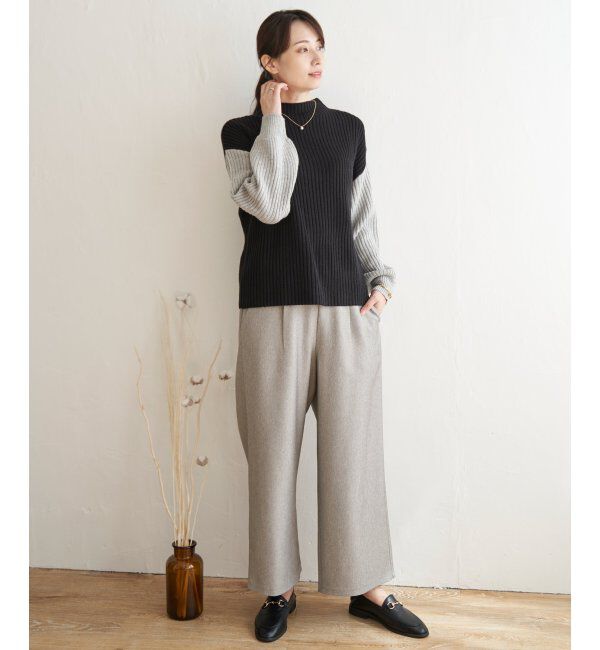 ikka「配色ワイドリブニット」|プルオーバー|