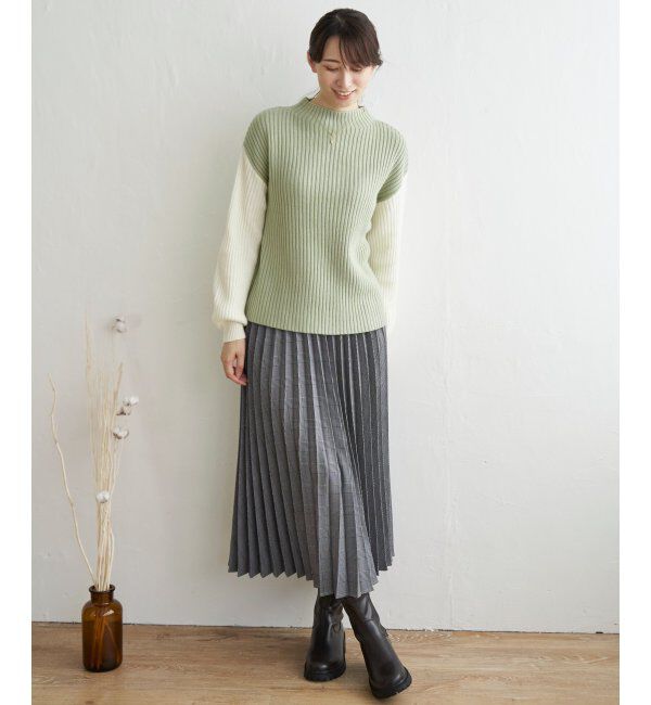 ikka「配色ワイドリブニット」|プルオーバー|