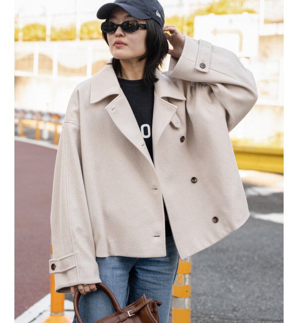 VENCE share style「フェイクモッサスタンドショートジャケット/スタンドカラー/ロングスリーブ」|その他|ベージュ