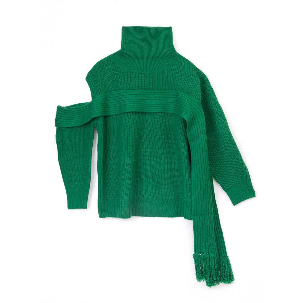 BACKYARD FAMILY「MIND フリンジマフラーニット 通販 ニット セーター リブニット タートルネック ハイネック」|ニット・セーター|グリーン1