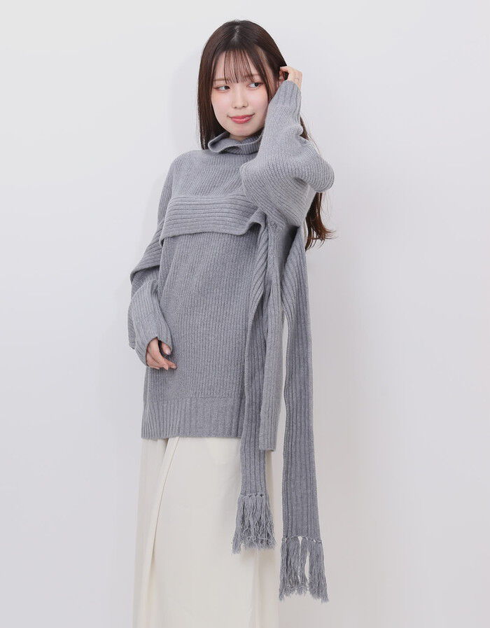 BACKYARD FAMILY「MIND フリンジマフラーニット 通販 ニット セーター リブニット タートルネック ハイネック」|ニット・セーター|