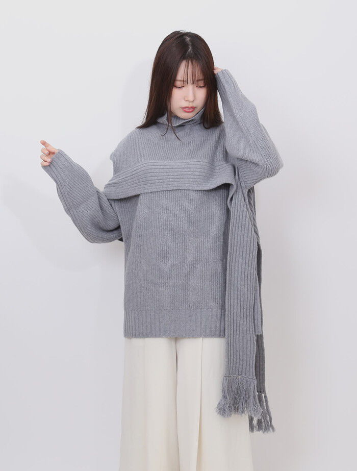 BACKYARD FAMILY「MIND フリンジマフラーニット 通販 ニット セーター リブニット タートルネック ハイネック」|ニット・セーター|