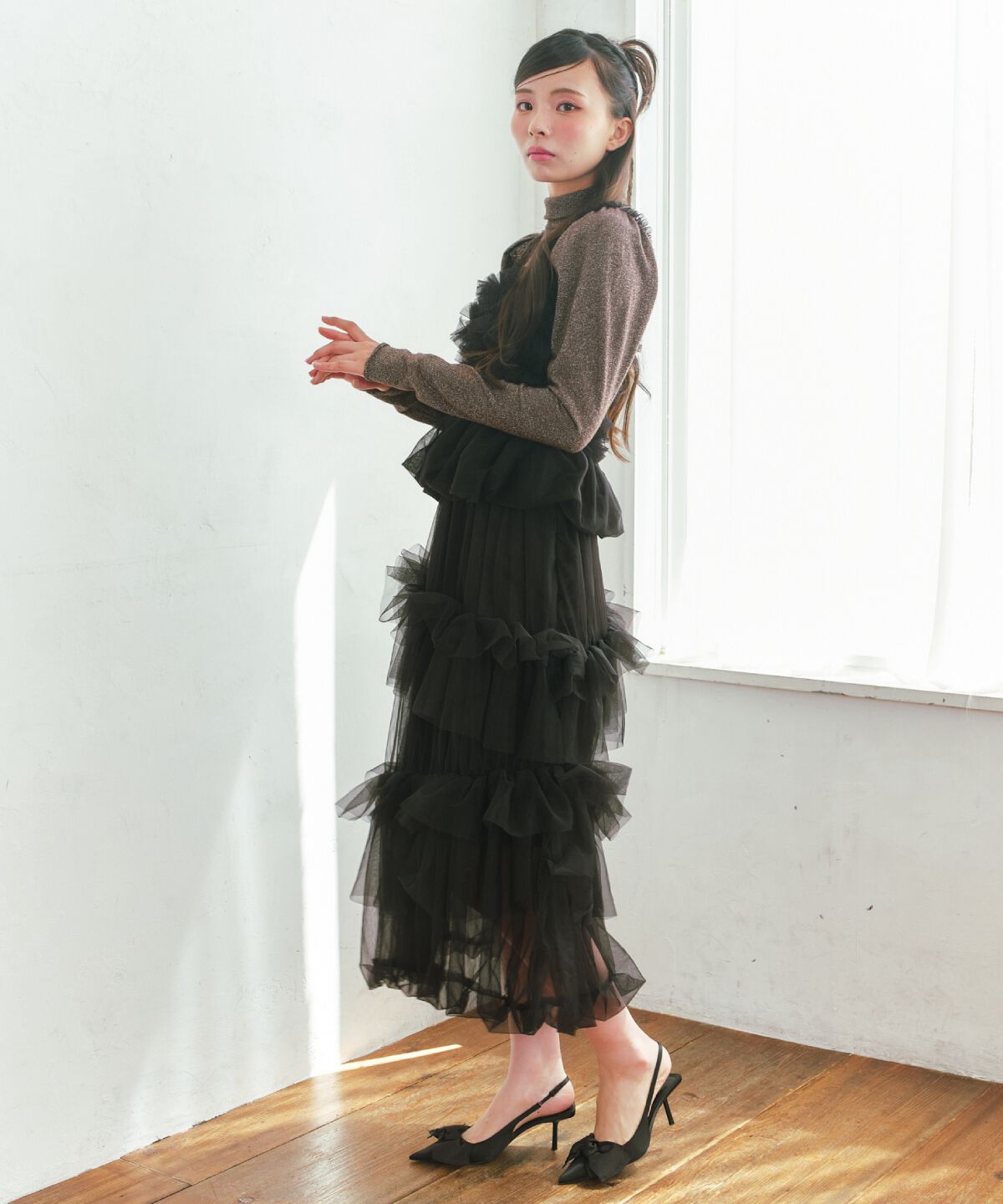 REDYAZEL「チュールフリルティアードスカート」|フレア|