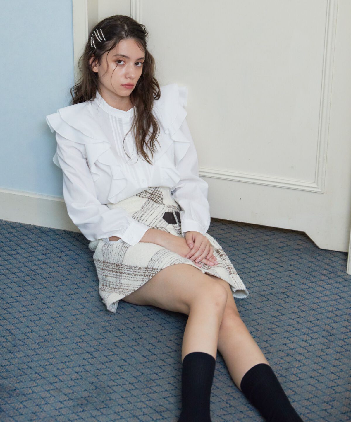 REDYAZEL「ショルダーフリルスタンドシャツ」|シャツ・ブラウス|