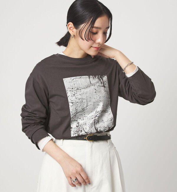 UNITED ARROWS green label relaxing「【WEB限定】＜at ease＞メタリックプリント ロングスリーブ カットソー」|Tシャツ・カットソー|DK.GRAY