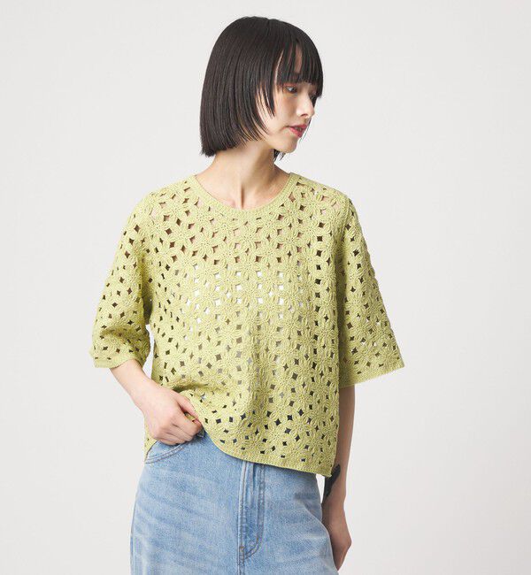 EMMEL REFINES「＜EMMEL REFINES＞EM HW フラワーシシュウ ショートスリーブ ニット」|ニット・セーター|