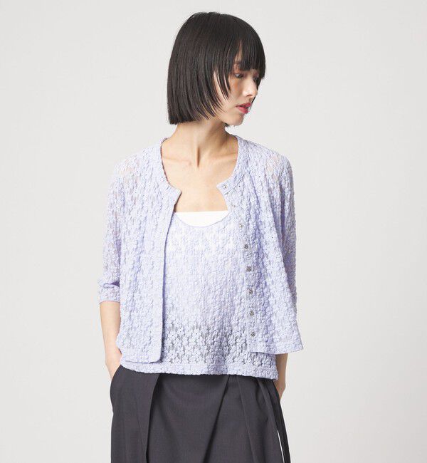 EMMEL REFINES「＜EMMEL REFINES＞EM カットレース カーディガン＆タンクトップ セット」|Tシャツ・カットソー|LILAC