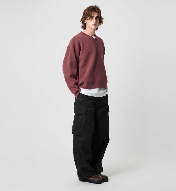 MONKEY TIME「プレーティング クロップド Vネック ニット」|ニット・セーター|